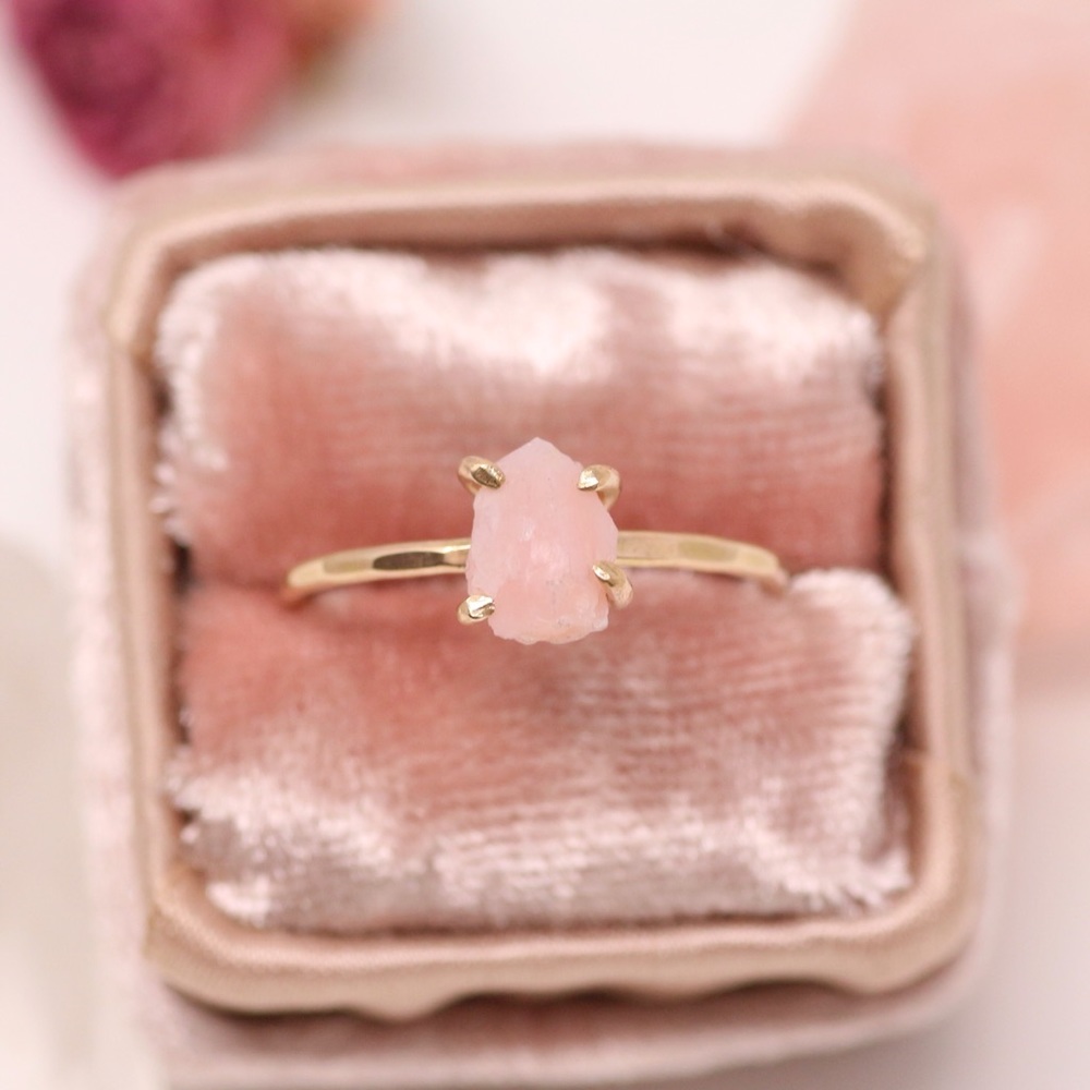 Handmade 14k Gold Rough Pink Opal Ring
